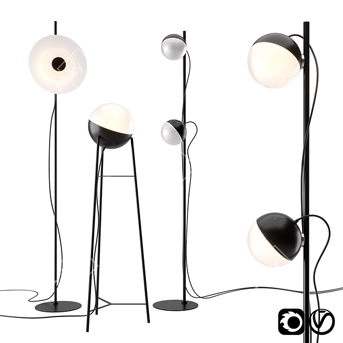 Elegant Half and Halos Floor Lamp 3D model image 1