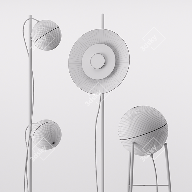 Elegant Half and Halos Floor Lamp 3D model image 3