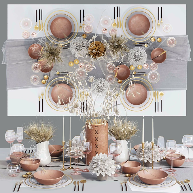 "Dried Blooms Table Setting 3D model image 1