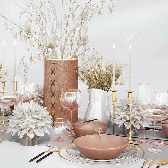 "Dried Blooms Table Setting 3D model image 2