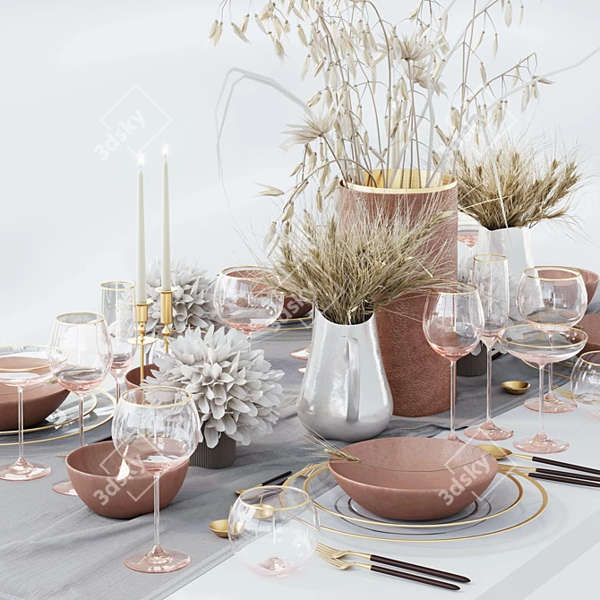 "Dried Blooms Table Setting 3D model image 4