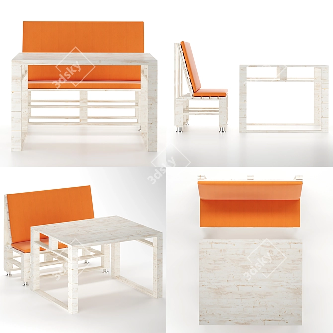 Pallet-made Table & Bench: Stylish & Affordable 3D model image 1