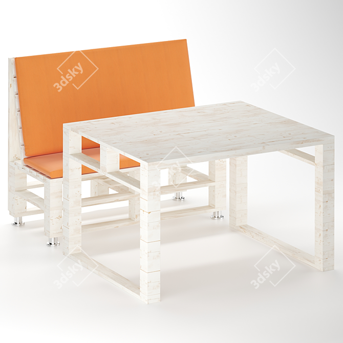 Pallet-made Table & Bench: Stylish & Affordable 3D model image 2