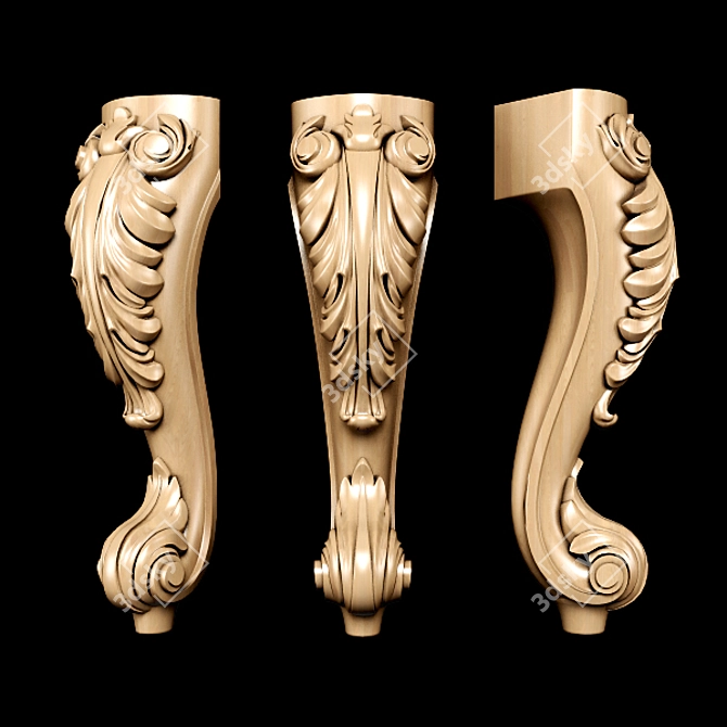 Elegant Classic Carved Table Leg 3D model image 1