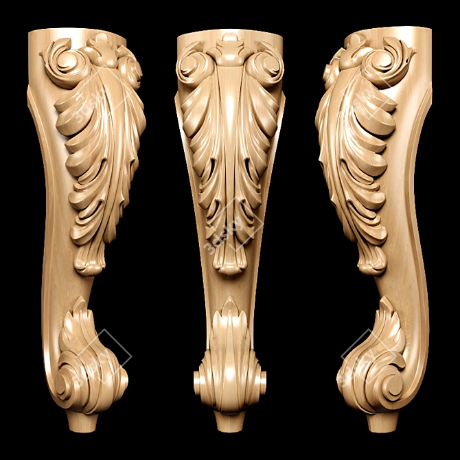 Elegant Classic Carved Table Leg 3D model image 3