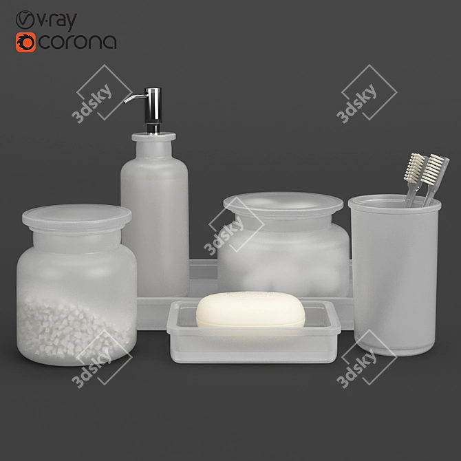 Frosted Glass Bath Accessories Bundle 3D model image 1