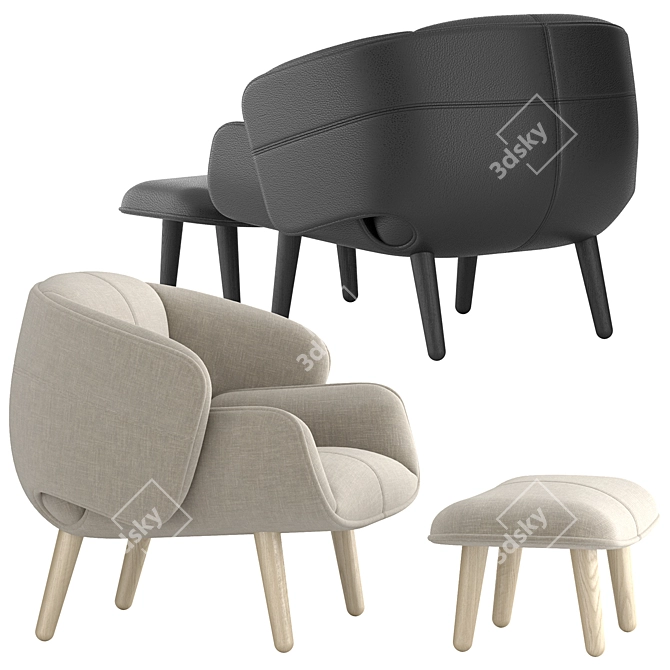 Modern Fusion Chair & Footstool Set 3D model image 3