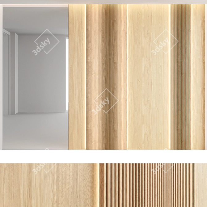 Decorative Wood Texture Wall Panel Set 3D model image 2