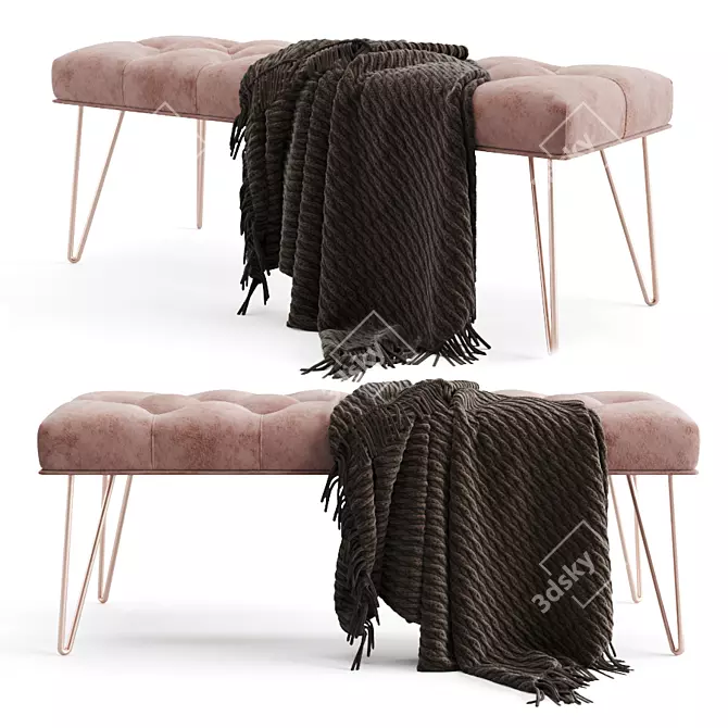 Elegant Logan Upholstered Bench 3D model image 1