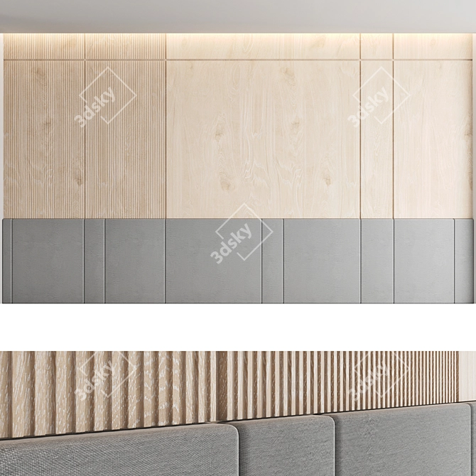 Elegant Wood Textured Decorative Wall Panel Set 3D model image 2