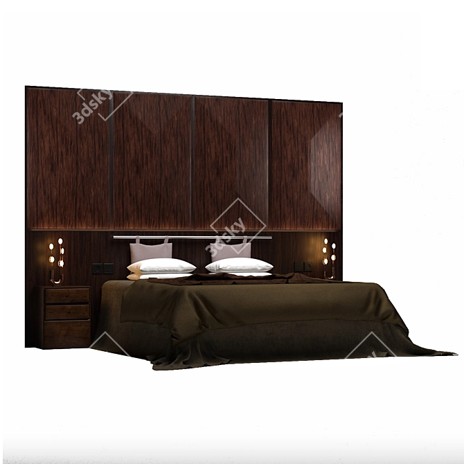 Sleek Nighttime Oasis: Modern Bed & Night Complements 3D model image 1