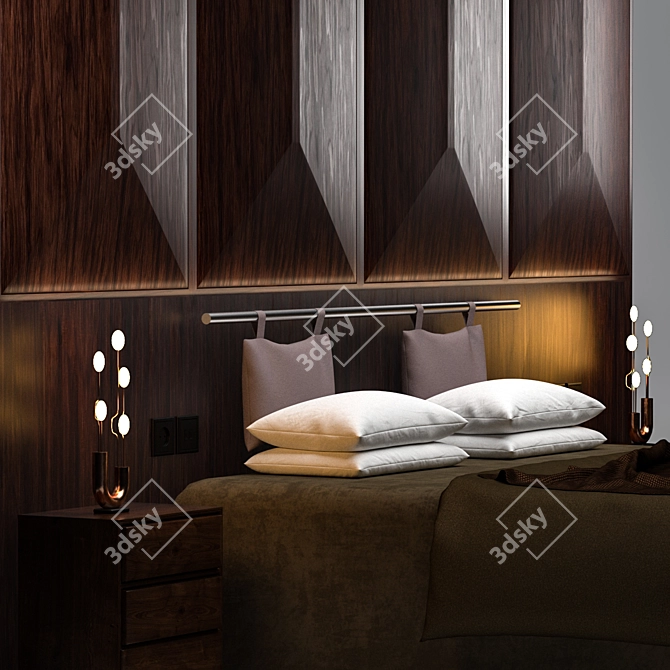 Sleek Nighttime Oasis: Modern Bed & Night Complements 3D model image 2