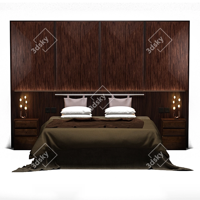 Sleek Nighttime Oasis: Modern Bed & Night Complements 3D model image 3