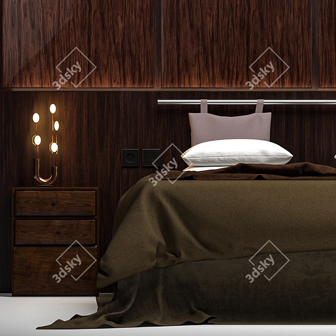 Sleek Nighttime Oasis: Modern Bed & Night Complements 3D model image 4