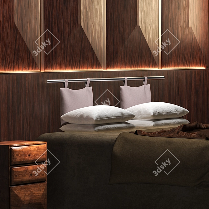 Sleek Nighttime Oasis: Modern Bed & Night Complements 3D model image 5