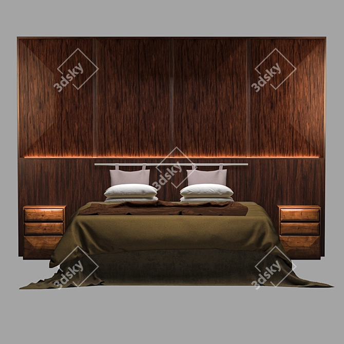 Sleek Nighttime Oasis: Modern Bed & Night Complements 3D model image 7