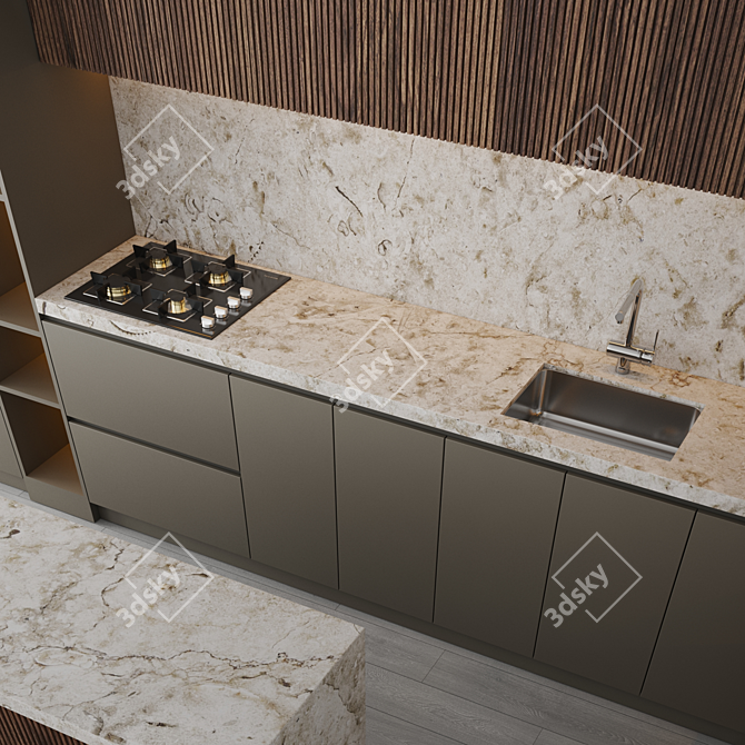 Sleek Kitchen Set: Gas Hob, Sink, Oven, Hood 3D model image 4