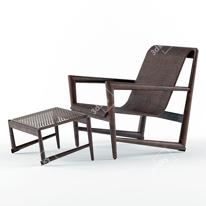 Wind Lounge Set: Chair & Ottoman 3D model image 1