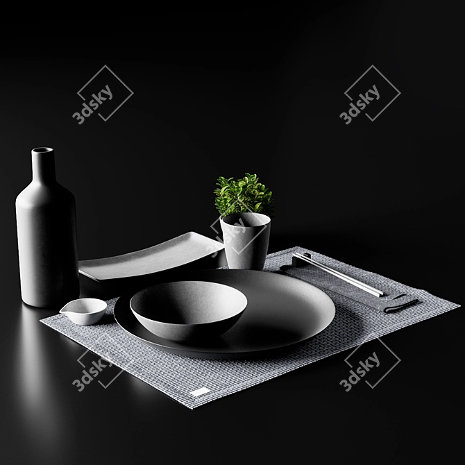 Minimalist Japanese Sushi Set with Living Plant 3D model image 4