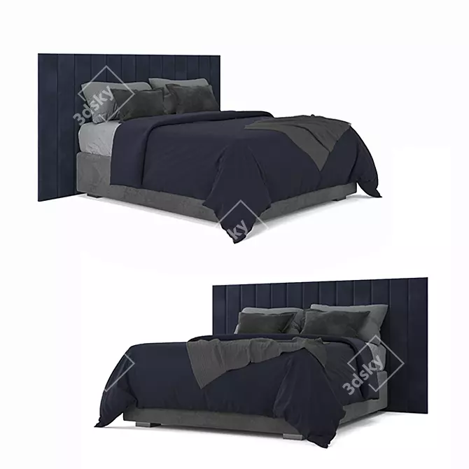 Velvet Queen Sized Bed with Pillows 3D model image 1