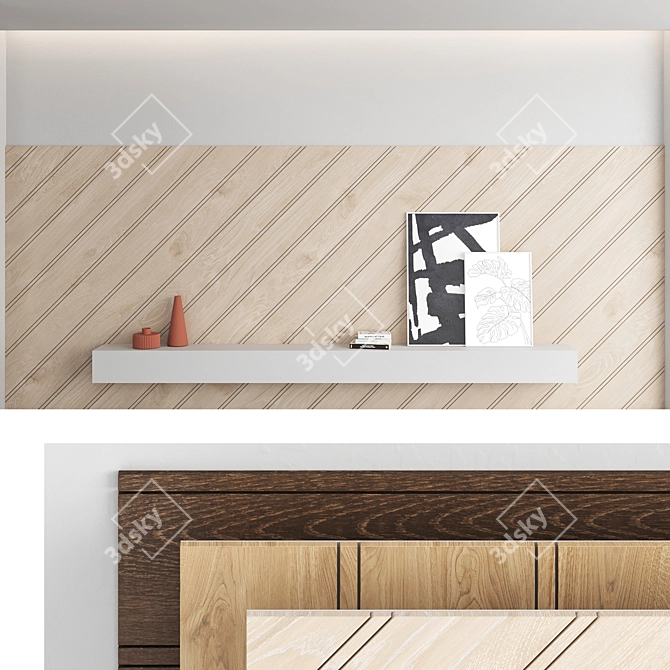 Decorative Wood Wall Panel Set 3D model image 1