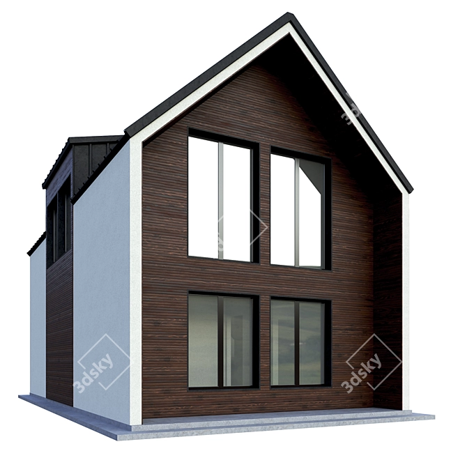 Modern 2-Story Cottage with Wooden Facade & Terrace 3D model image 2