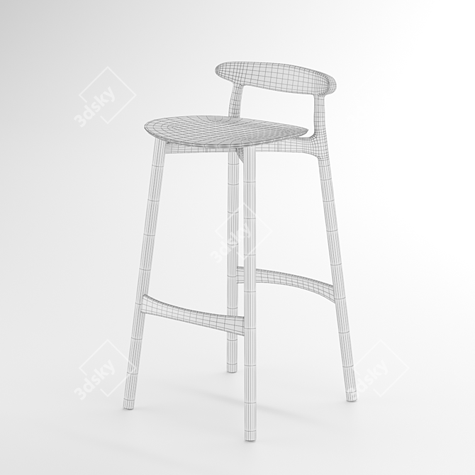 Classic Wood Bar Stool 3D model image 3