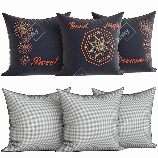 Luxury Pillow Set, 3-Piece Ensemble 3D model image 2