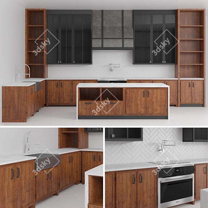 Versatile Wooden Kitchen: Openable Cupboard Doors, Easy Placement 3D model image 1