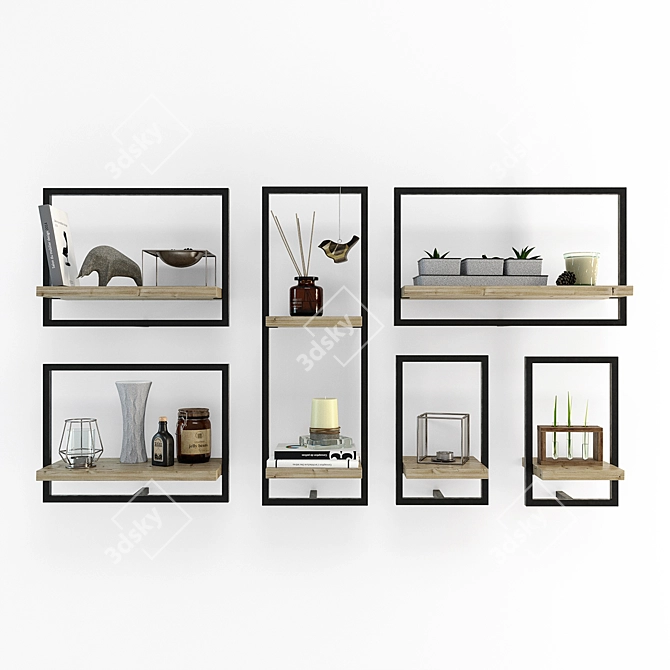 Loft Style Decorative Shelf Set 3D model image 1