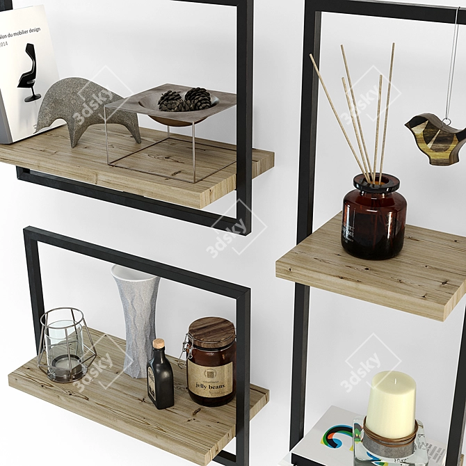 Loft Style Decorative Shelf Set 3D model image 2