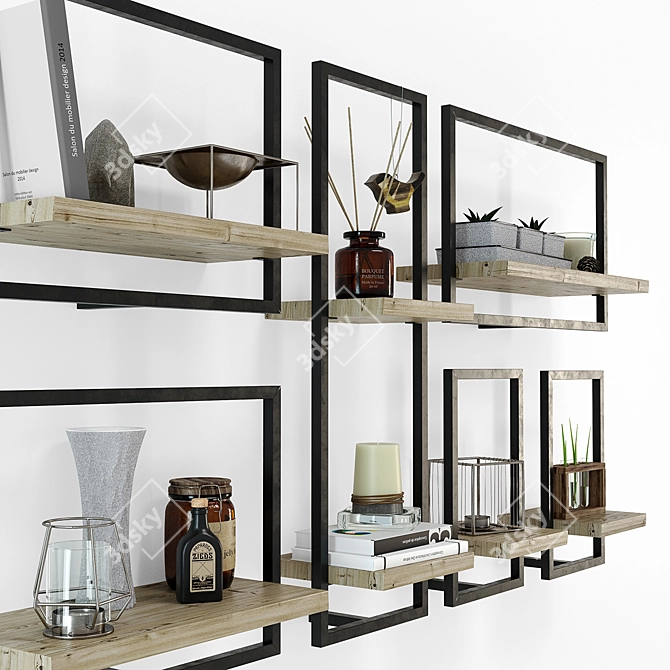 Loft Style Decorative Shelf Set 3D model image 3