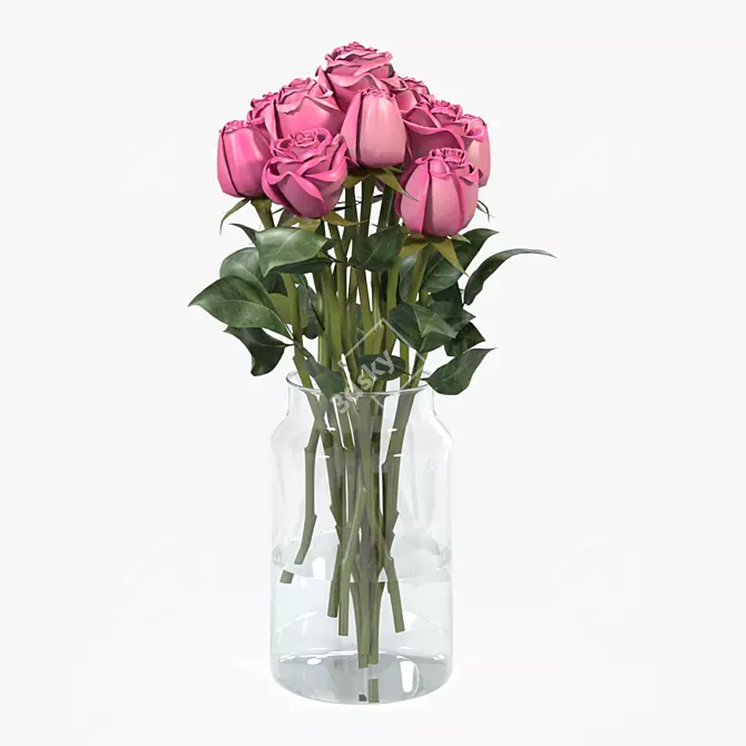 Elegant Rose Flower Vase 3D model image 1