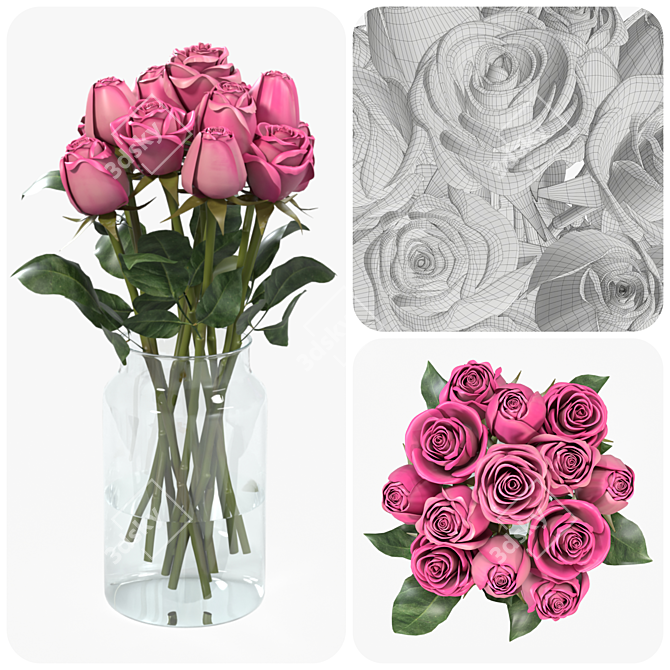 Elegant Rose Flower Vase 3D model image 2