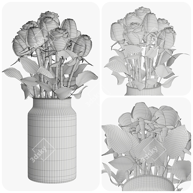 Elegant Rose Flower Vase 3D model image 3