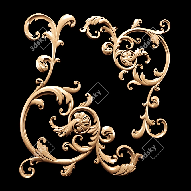 Title: Baroque Carving Trim: High-Quality Ornamental Detailing 3D model image 4