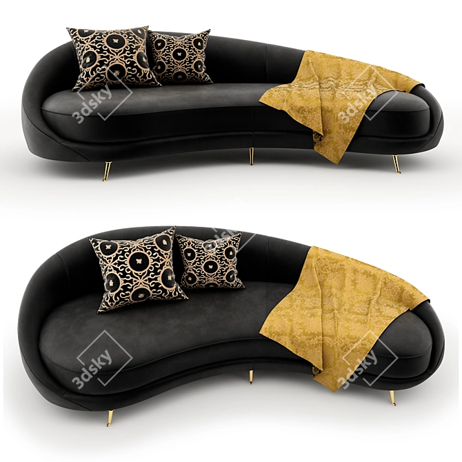 Mid-Century Charm: Esmeralda Sofa & Elegant Figuet Pillow 3D model image 1