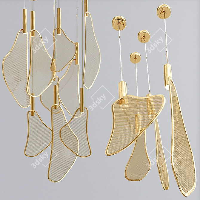 Elegant Gold Fan Pendant Light 3D model image 1