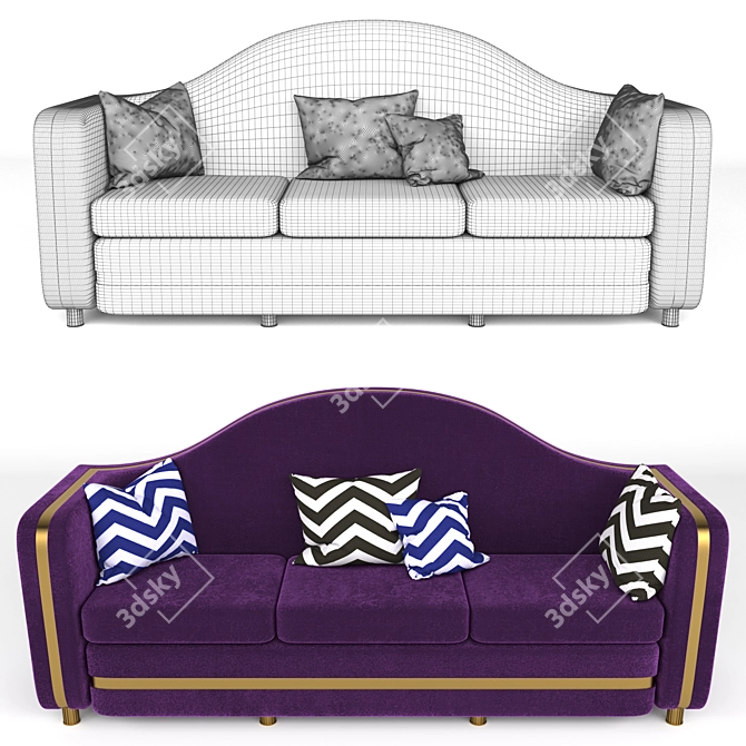 Elegant Plum Velvet Sofa 3D model image 3