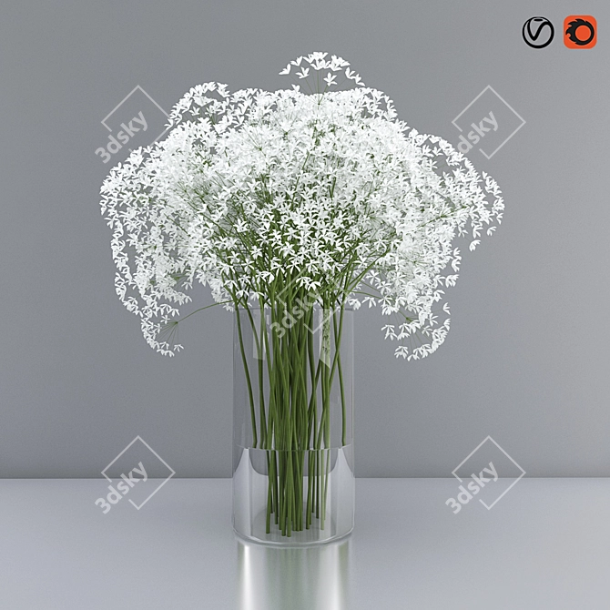 Elegant Floral Arrangement in Glass Vase 3D model image 1