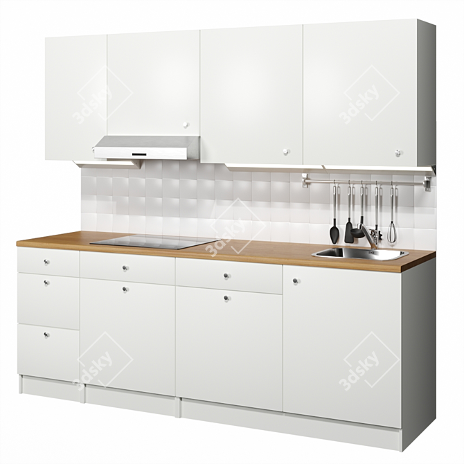 Modern White IKEA Kitchen Set 3D model image 1