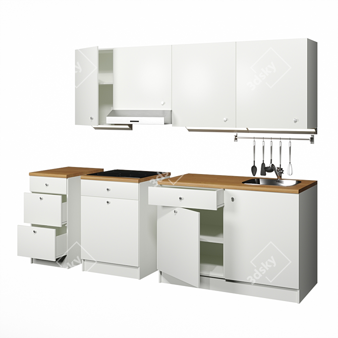 Modern White IKEA Kitchen Set 3D model image 2