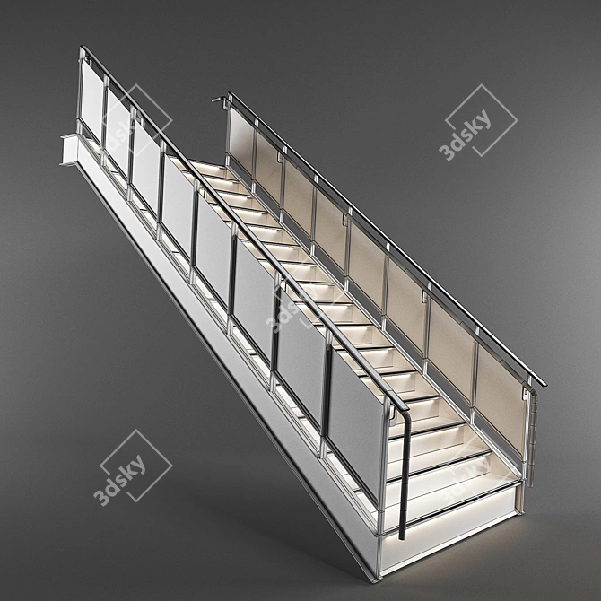 Sleek Glass and Metal Staircase 3D model image 2