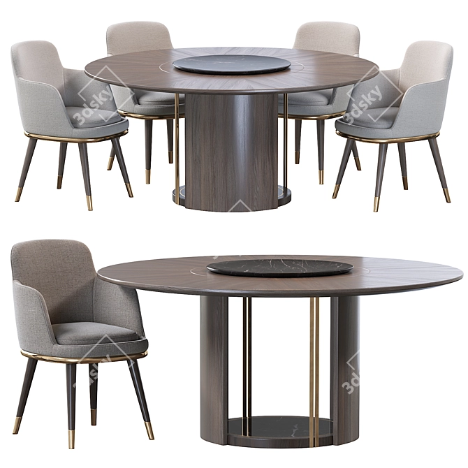 Elegant Sendai Round Dining Set 3D model image 2