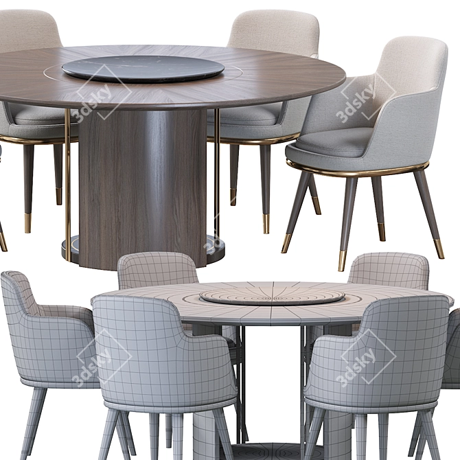 Elegant Sendai Round Dining Set 3D model image 5