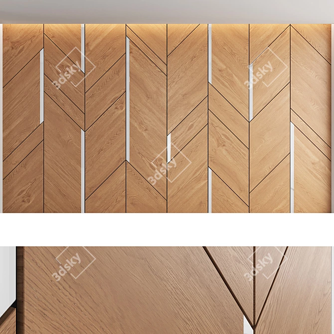 Title: Elegant Woodgrain Decorative Wall Panel Set 3D model image 4