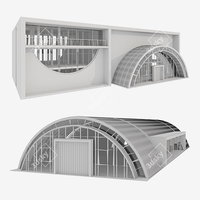 Three-Story Admin Building with Hangar 3D model image 3