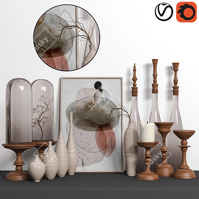 Vintage Wood Decor Set 3D model image 1