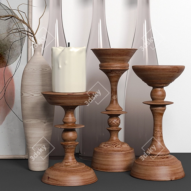 Vintage Wood Decor Set 3D model image 3