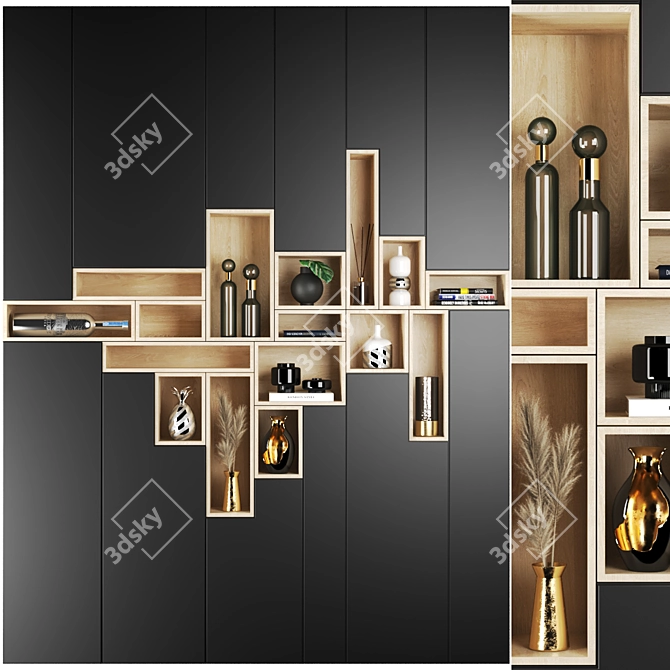 Title: Stylish Black Shelf - Set1226 3D model image 1